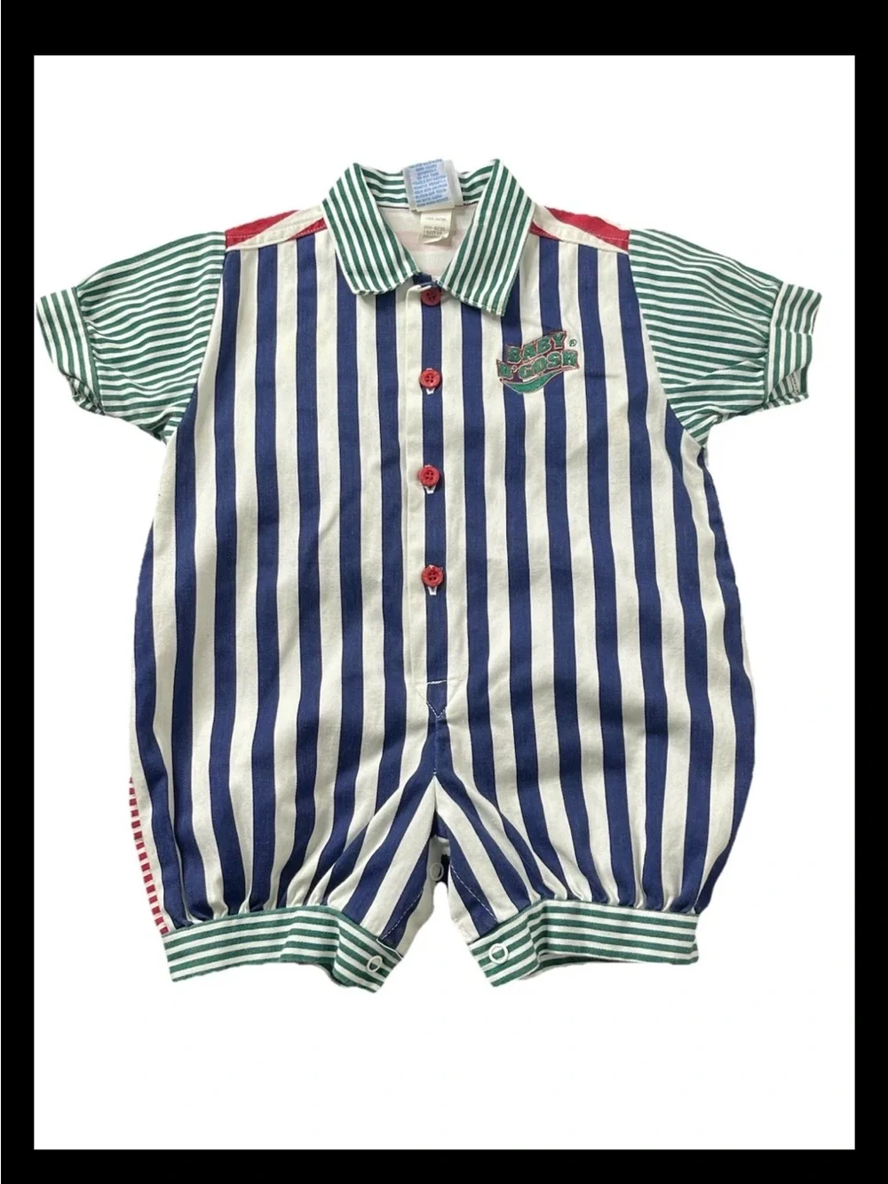 Vtg OshKosh Baby B'Gosh Romper Colorblock Multi-Stripe 18 Months USA Cotton